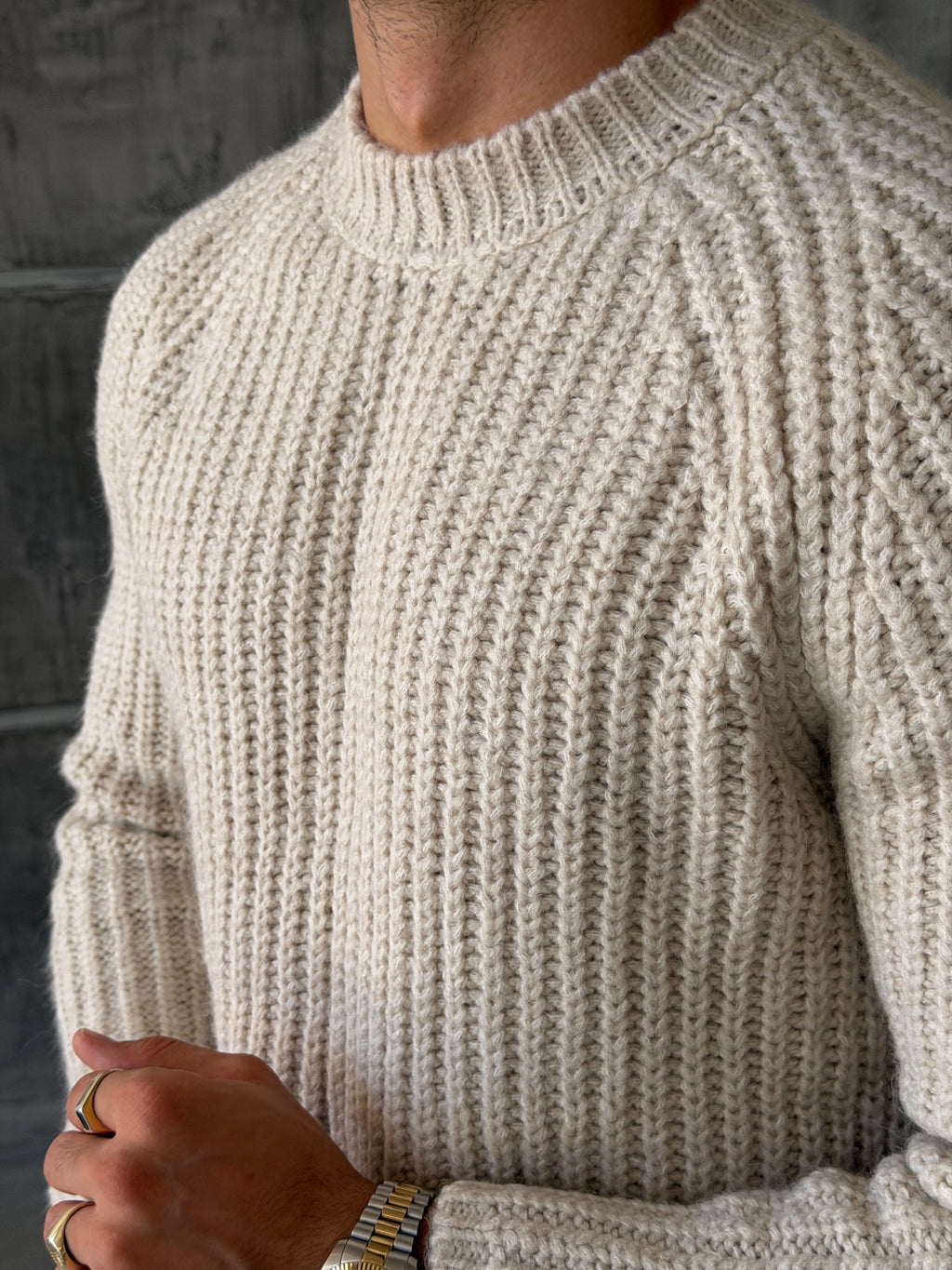 Raglan Sleeve Ribbed Knit Sweater – Cream