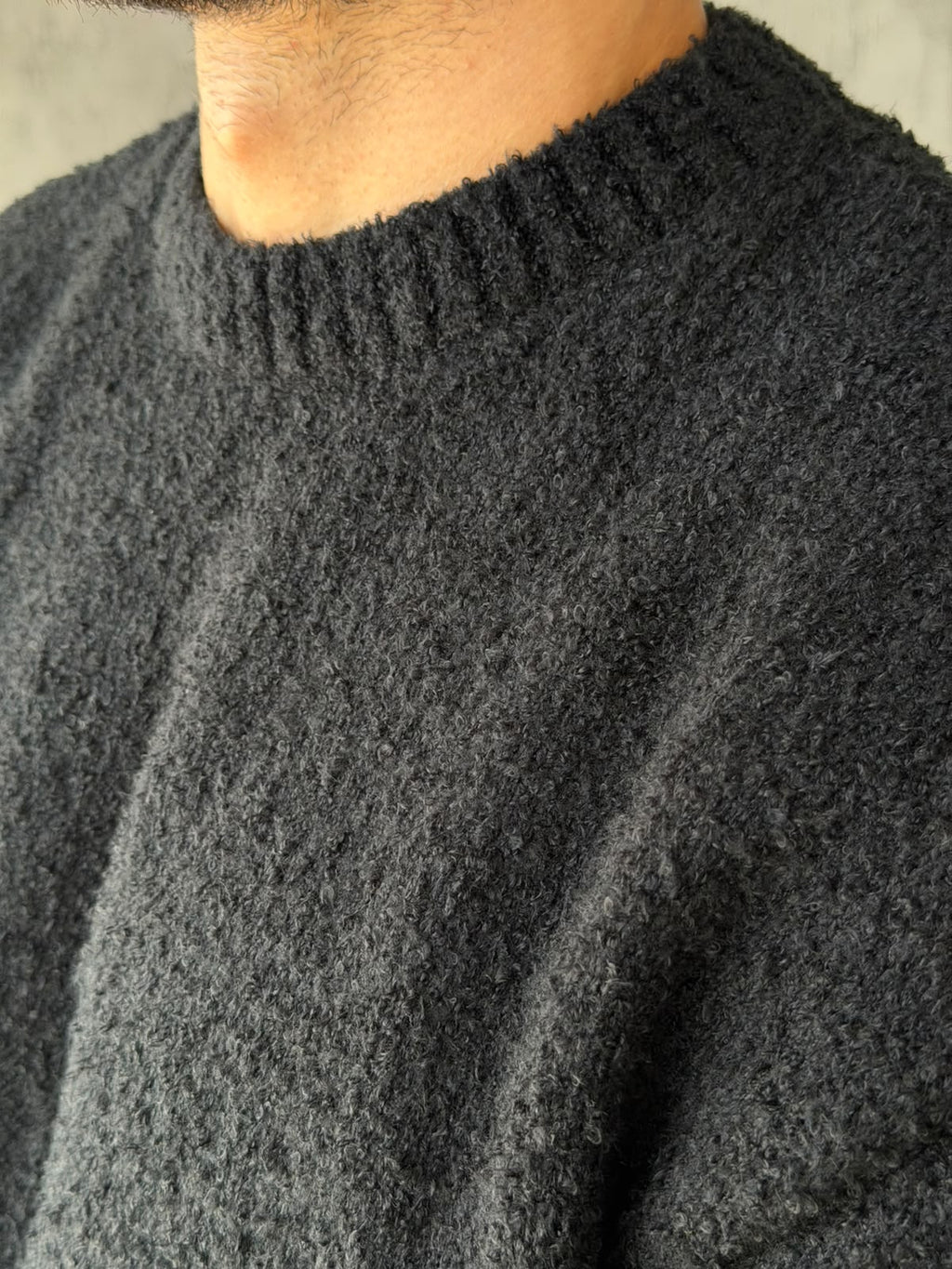 Soft Textured Bouclé Knit Sweater – Black