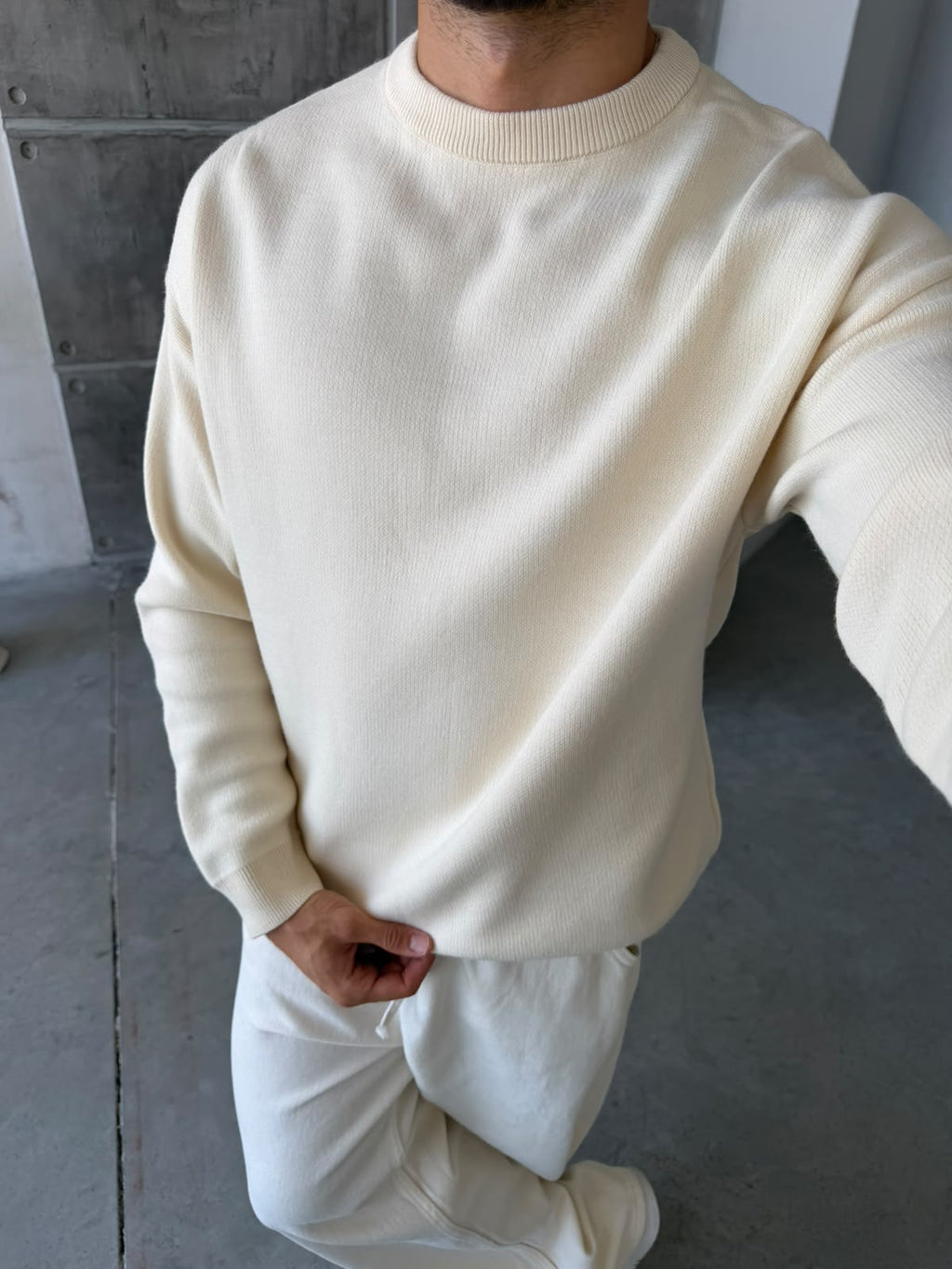 Premium Double Interlock Knit Sweater – Cream