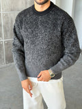 Gradient Pattern Crew Neck Knit Sweater – Black