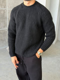 Raglan Sleeve Ribbed Knit Sweater – Black