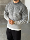 Gradient Pattern Crew Neck Knit Sweater – Grey