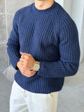 Raglan Sleeve Ribbed Knit Sweater – Black