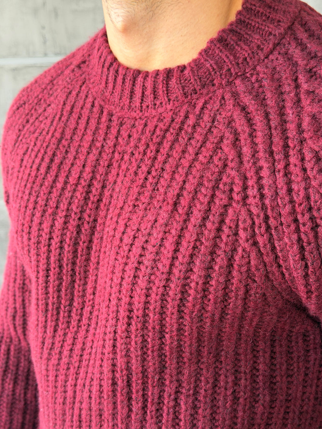 Raglan Sleeve Ribbed Knit Sweater – Bordo