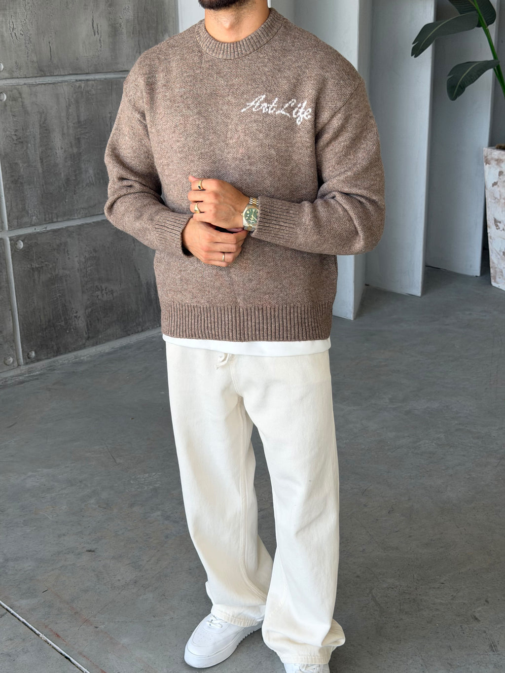 Art Life Written Knit Sweater - Brown