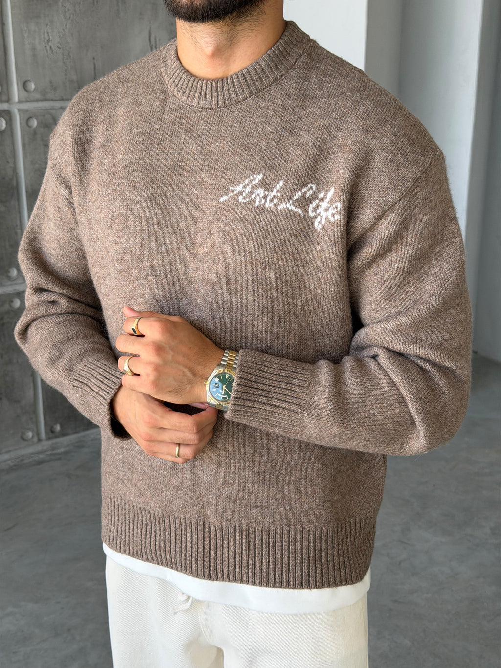 Art Life Written Knit Sweater - Brown