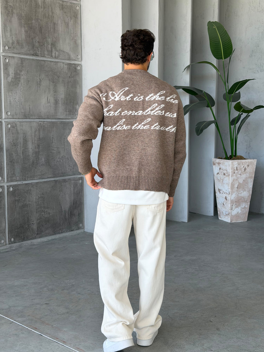 Art Life Written Knit Sweater - Brown