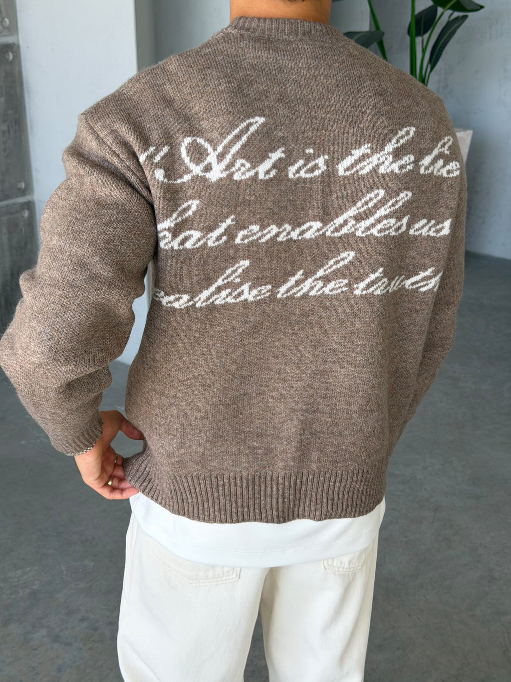 Art Life Written Knit Sweater - Brown