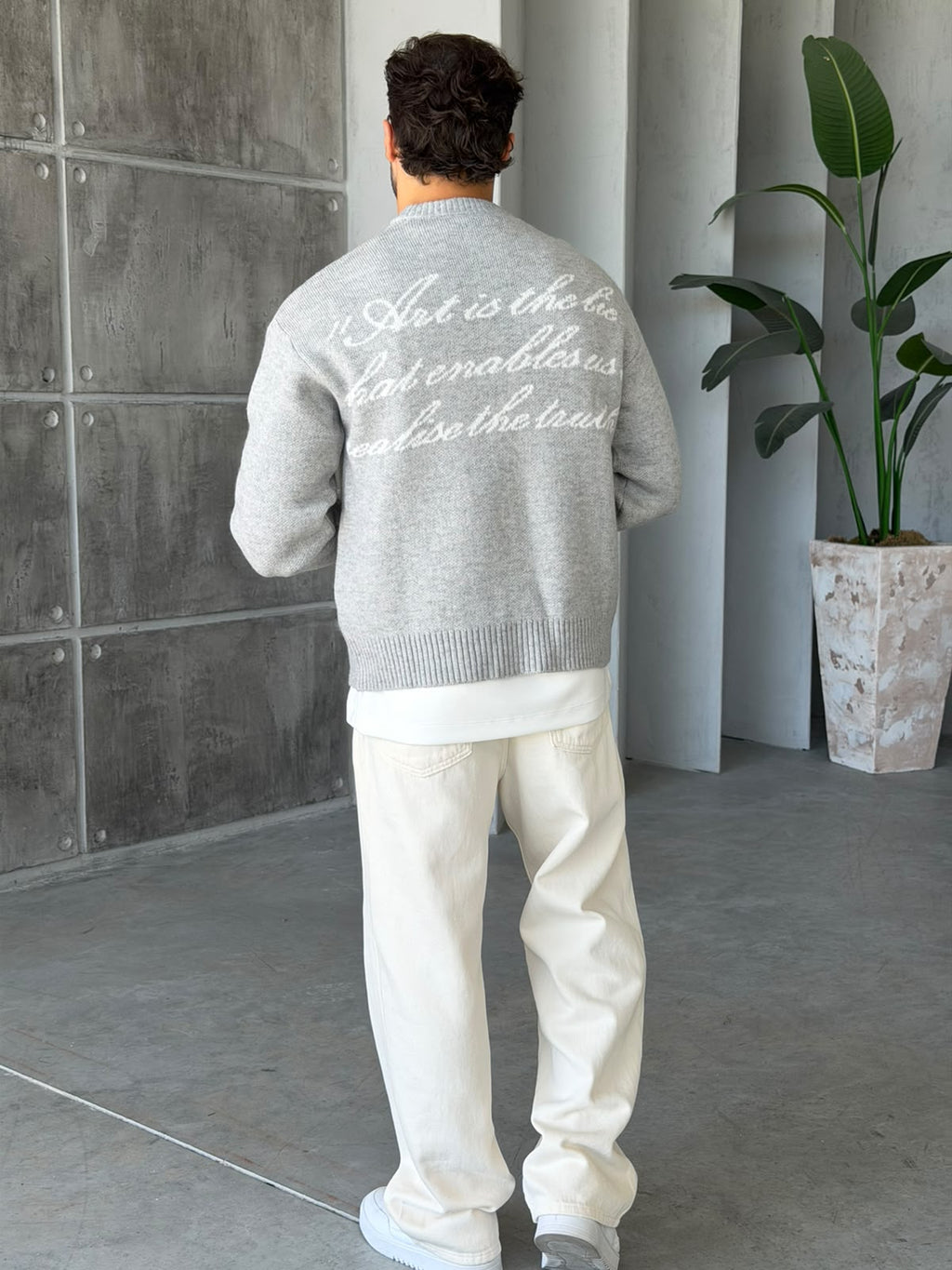 Art Life Written Knit Sweater - Grey