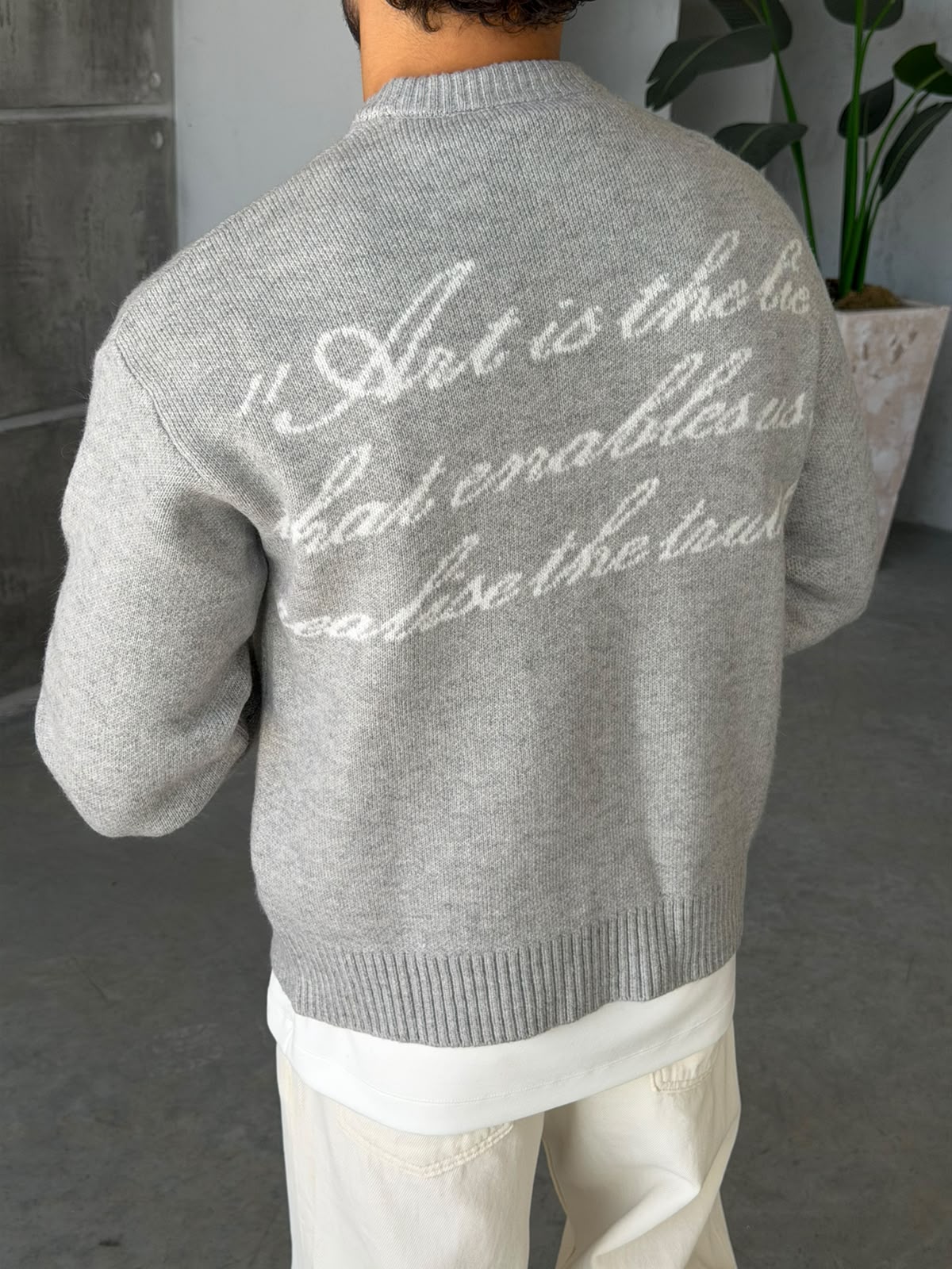 Art Life Written Knit Sweater - Grey