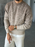 Gradient Pattern Crew Neck Knit Sweater – Brown