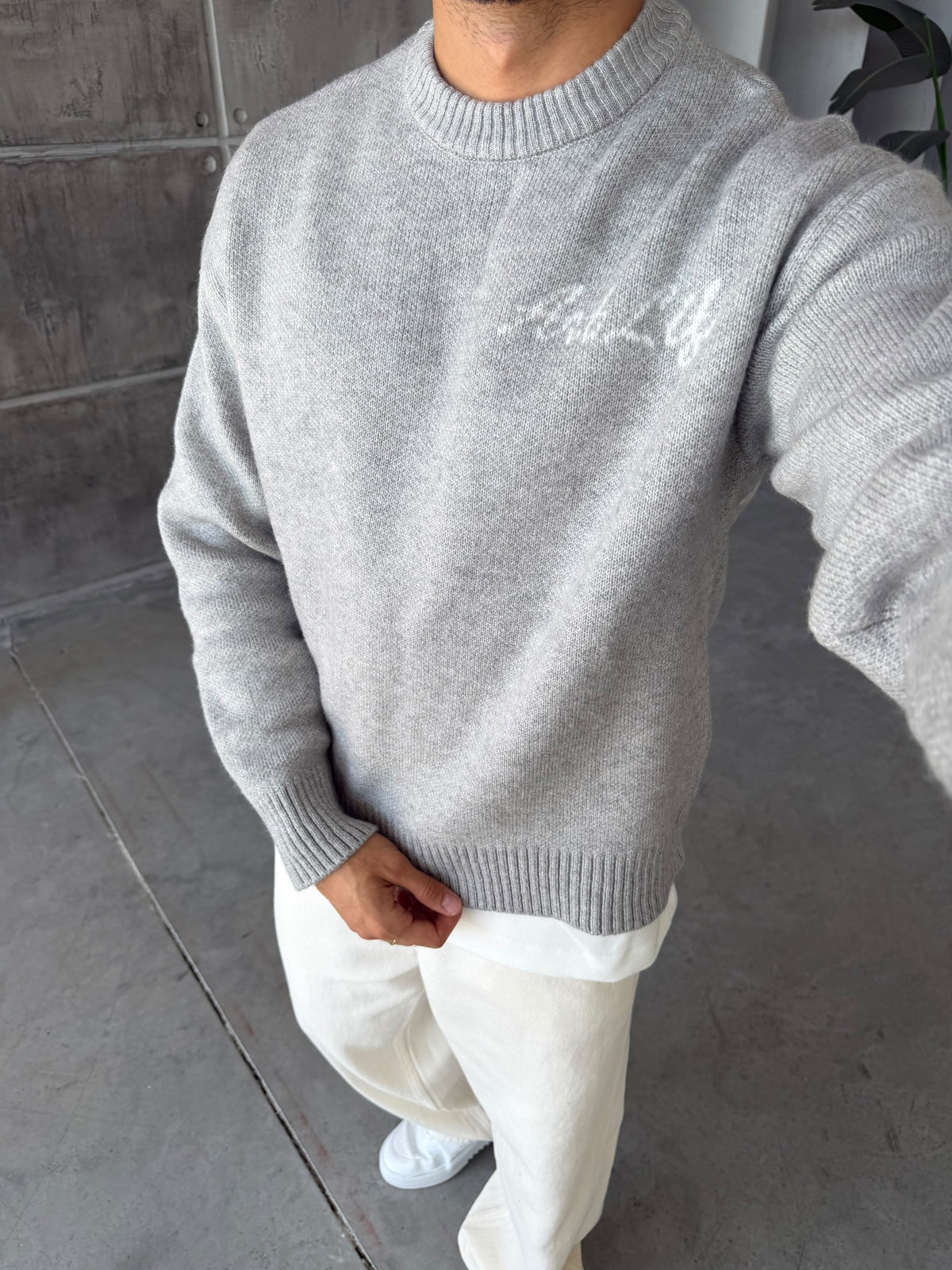 Art Life Written Knit Sweater - Grey
