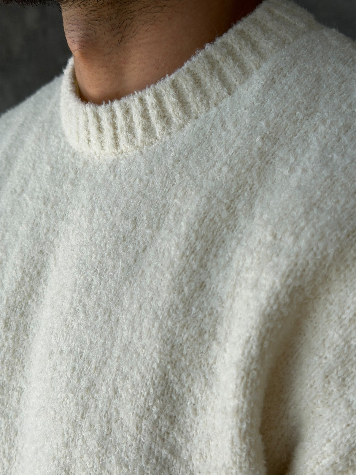 Soft Textured Bouclé Knit Sweater – Ecru