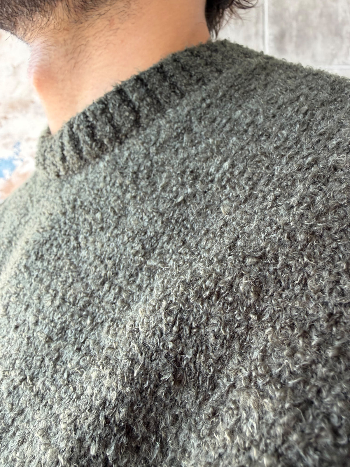 Soft Textured Bouclé Knit Sweater – Khaki