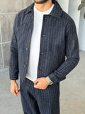 Winter Striped Wool Blend Suit – Navy