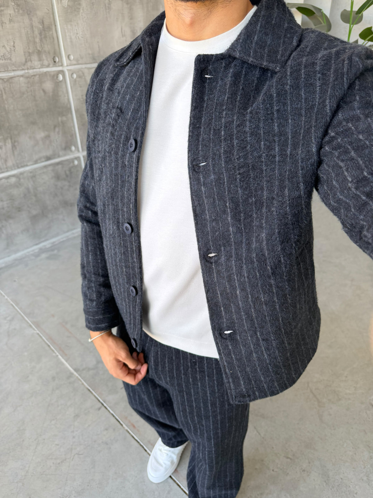 Winter Striped Wool Blend Suit – Navy