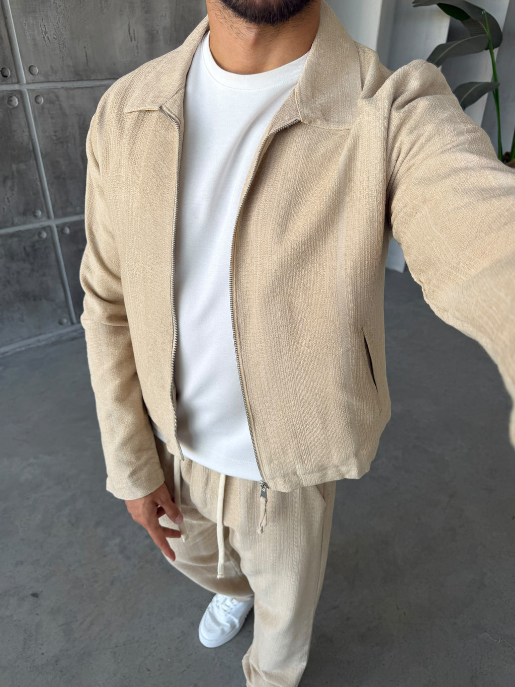 Ethnic Pattern Zip-Up Set - CREAM