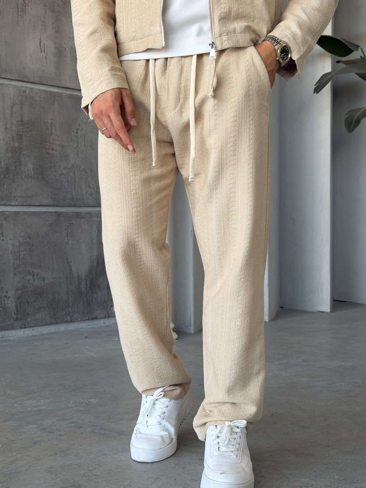 Ethnic Pattern Zip-Up Set - CREAM