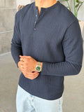 Ribbed Henley Sweatshirt – Navy