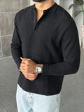 Ribbed Henley Sweatshirt – Black