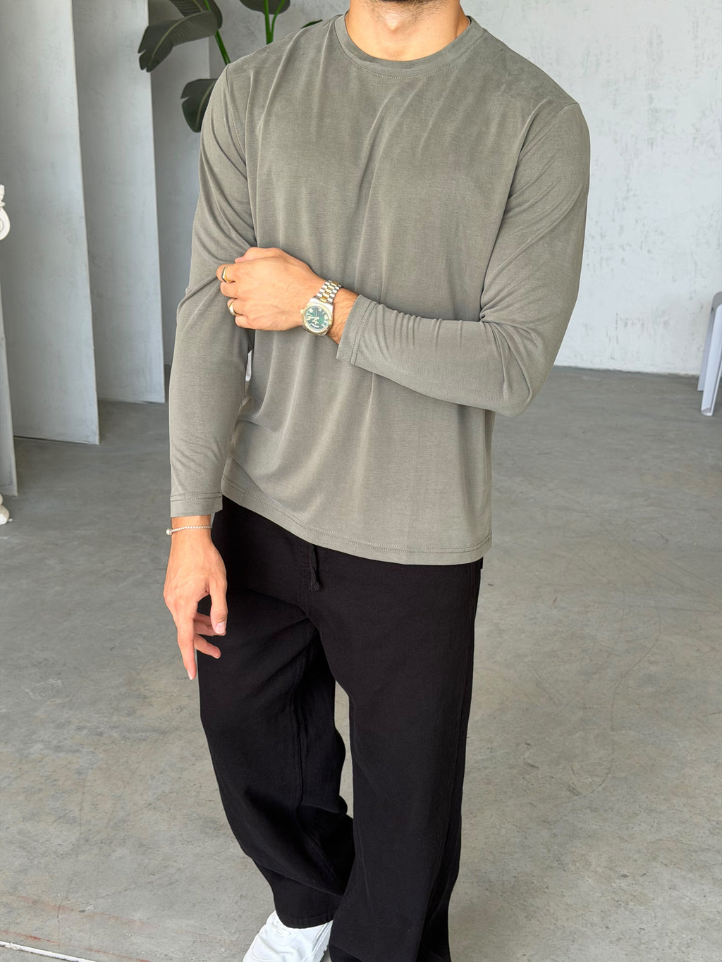 Washed Modal Basic Sweatshirt - Khaki