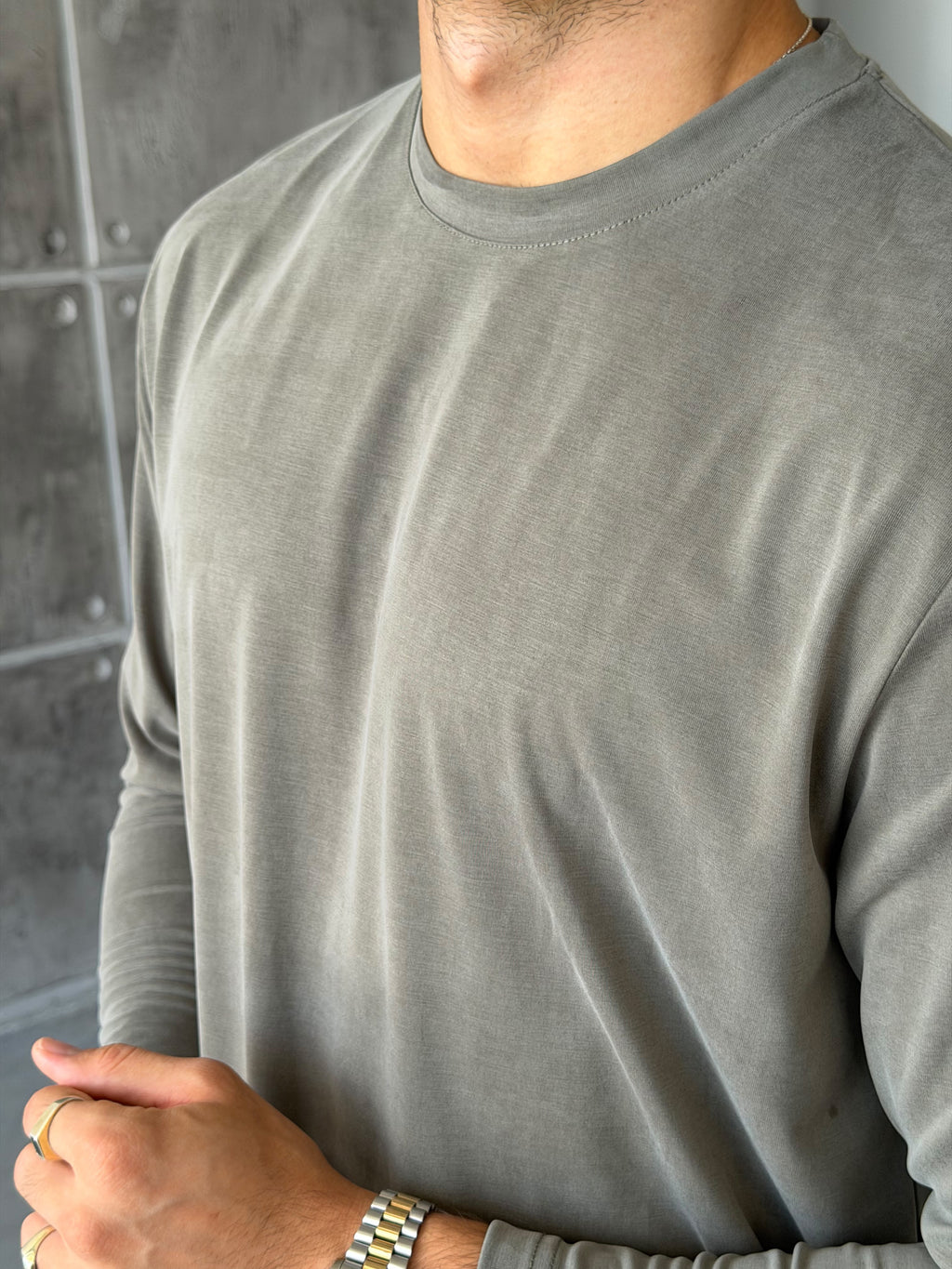 Washed Modal Basic Sweatshirt - Khaki