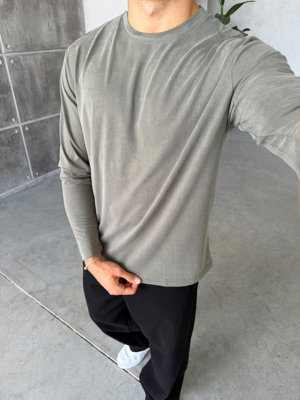 Washed Modal Basic Sweatshirt - Khaki