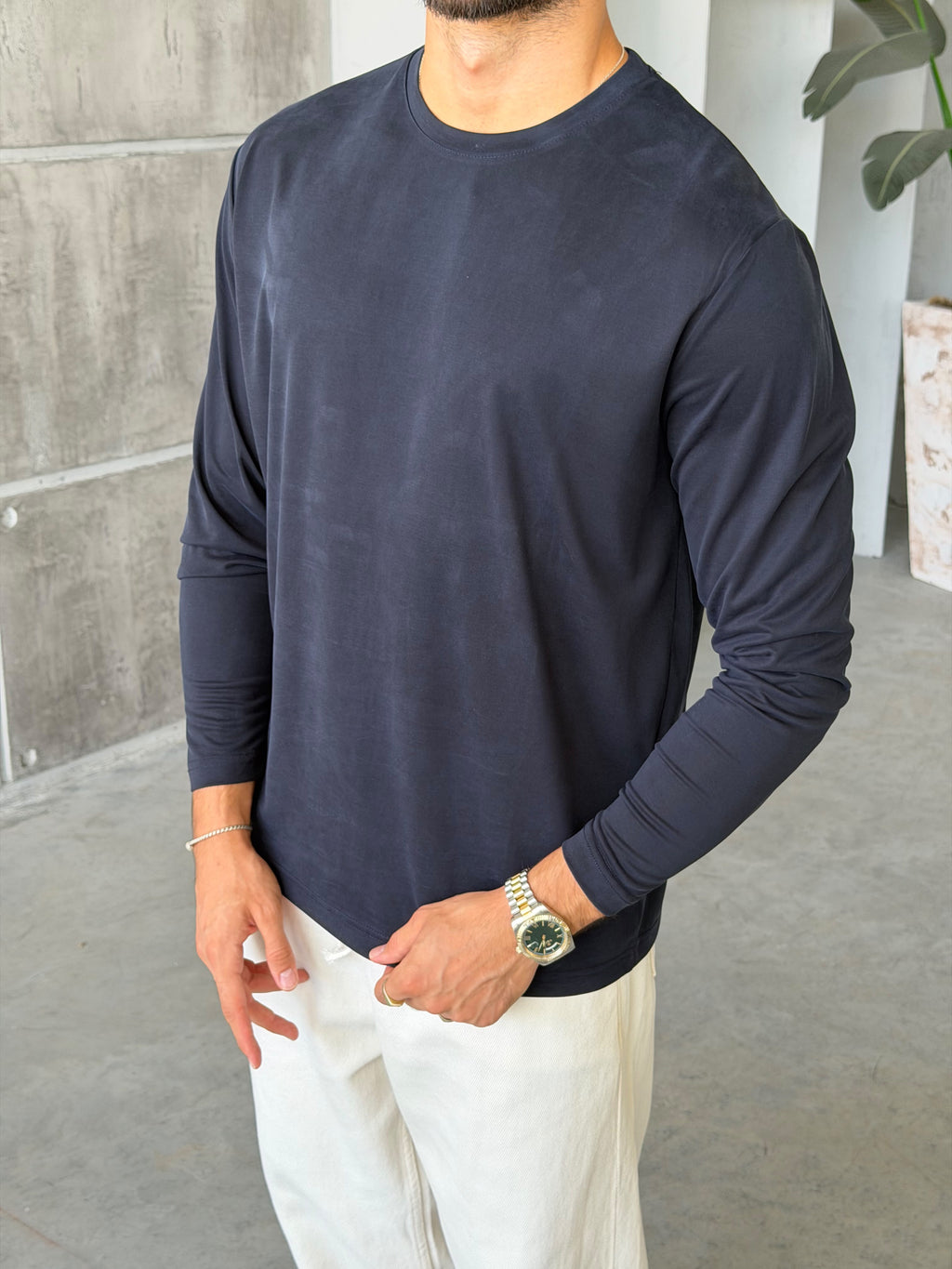 Washed Modal Basic Sweatshirt - Navy