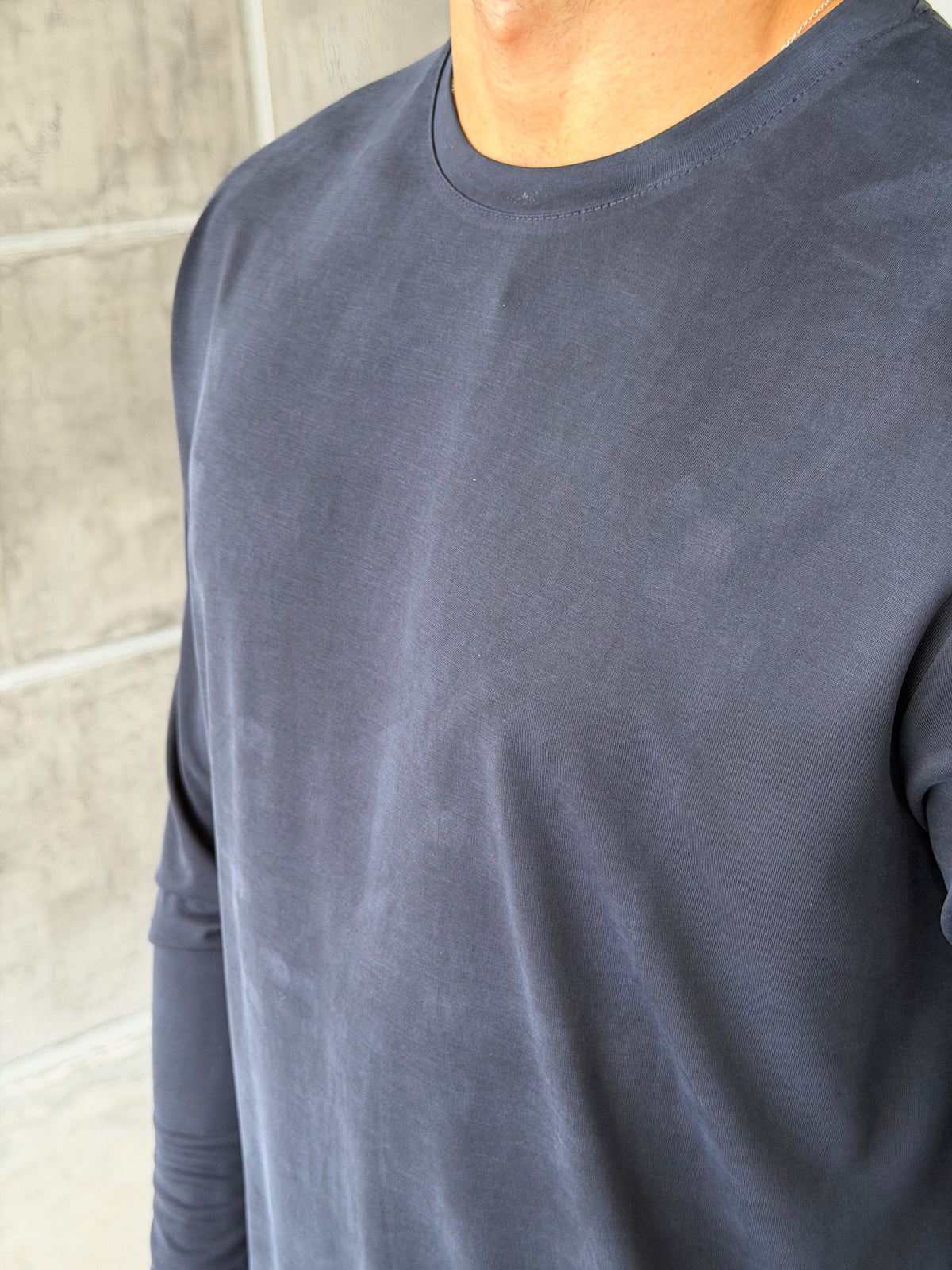 Washed Modal Basic Sweatshirt - Navy