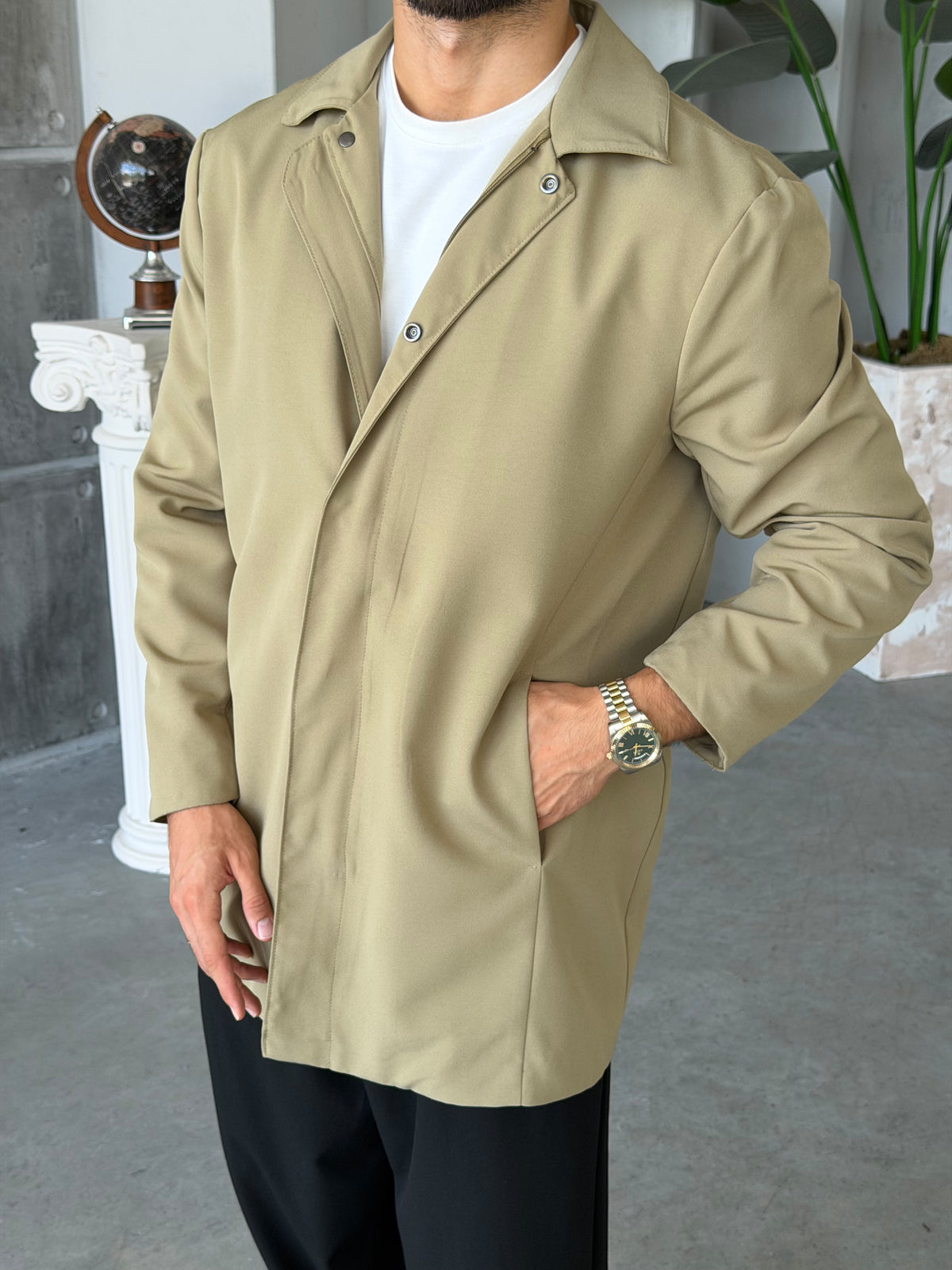 Tech Fabric Trench Jacket – Haki