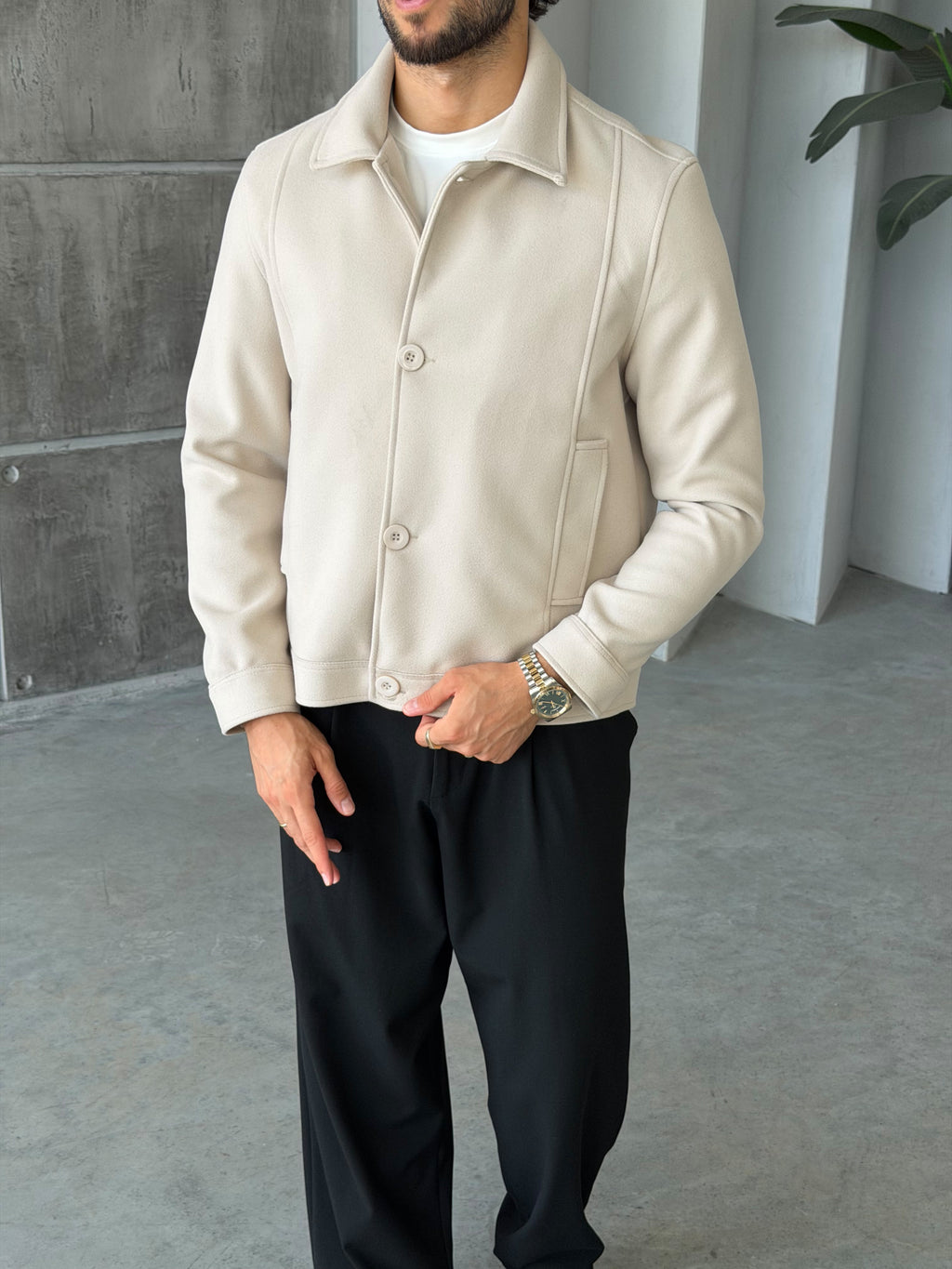 Double-Breasted Trench Jacket – Cream