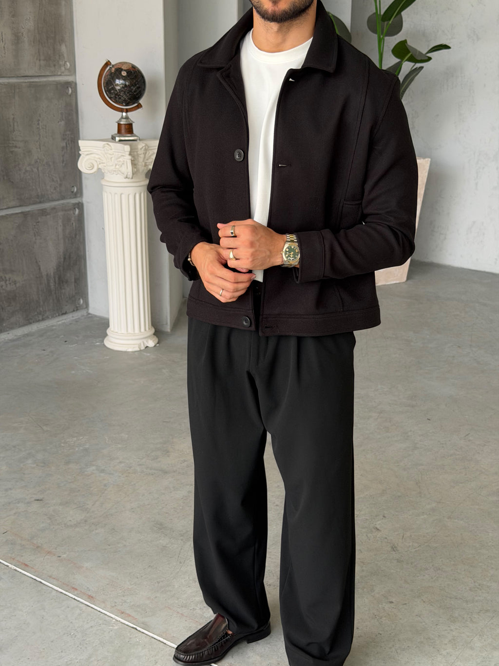 Double-Breasted Trench Jacket – Black