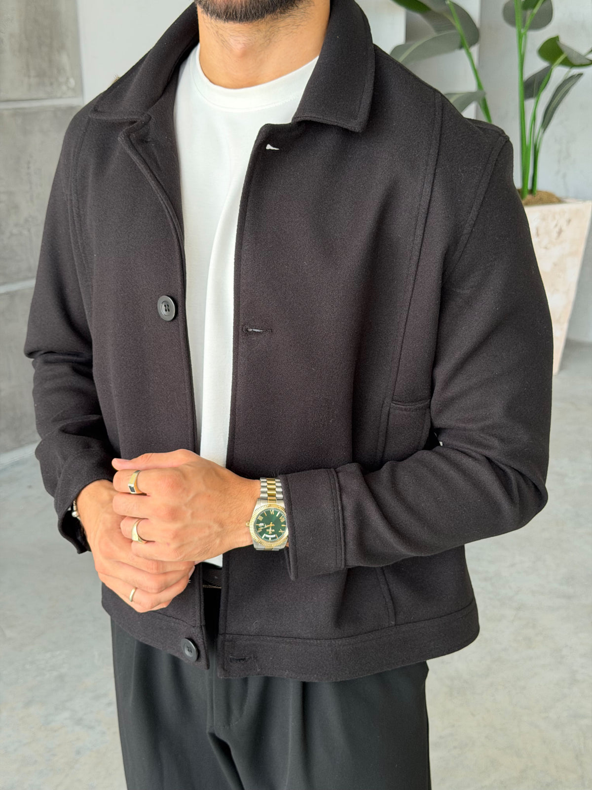 Double-Breasted Trench Jacket – Black