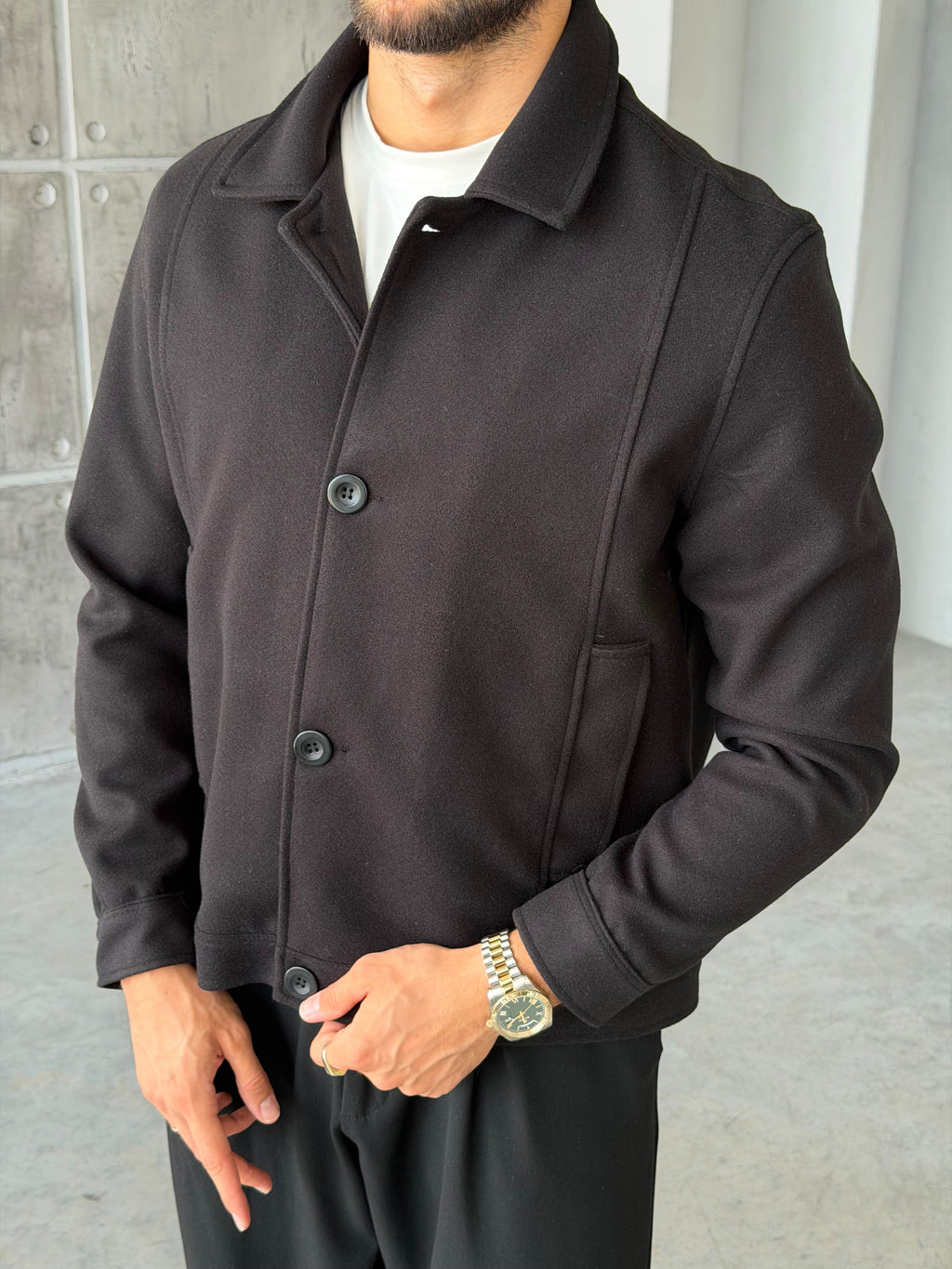 Double-Breasted Trench Jacket – Black