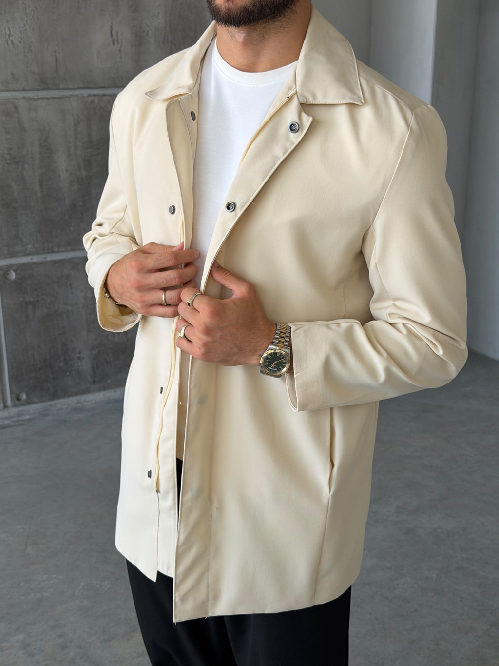 Tech Fabric Trench Jacket – Cream