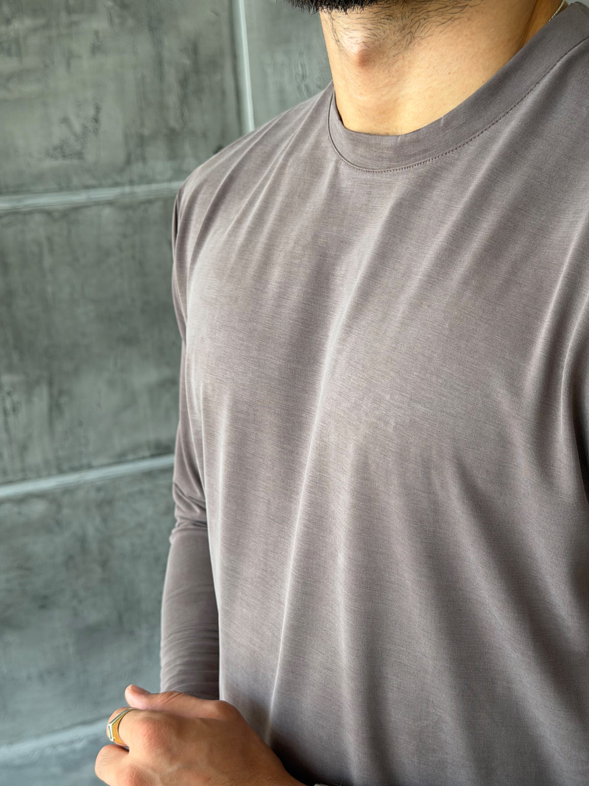 Washed Modal Basic Sweatshirt - BROWN