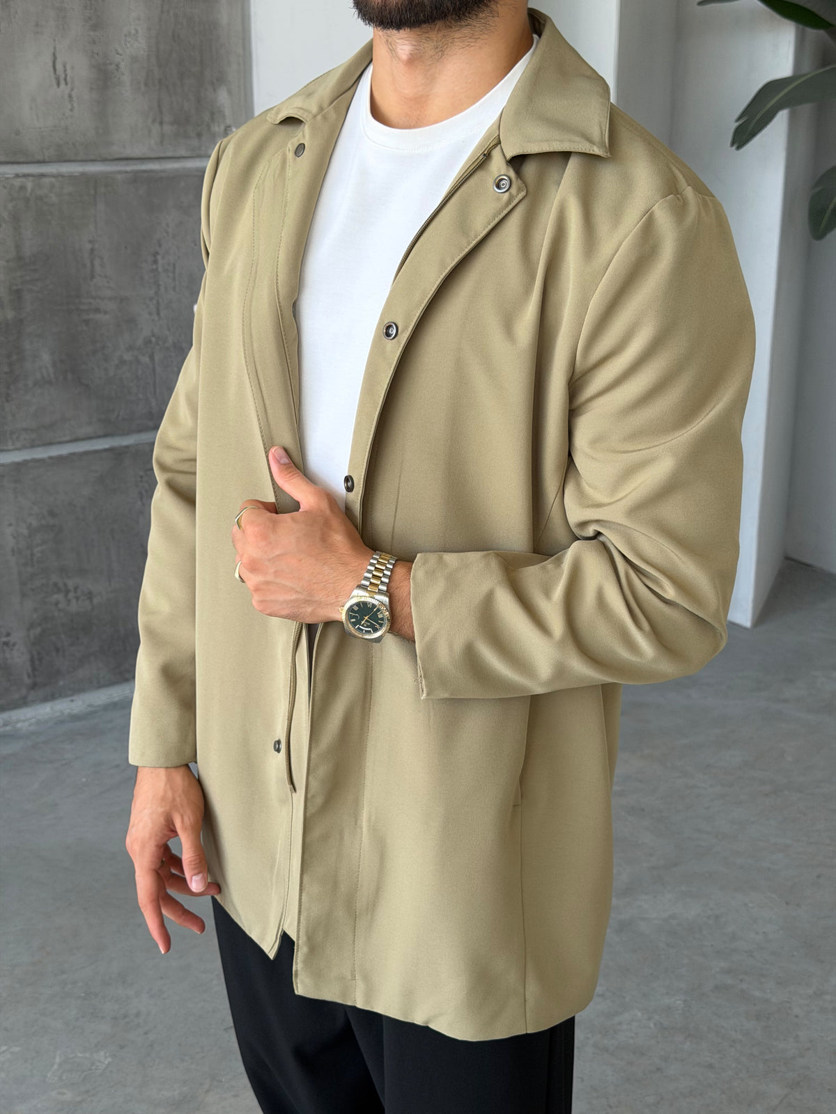 Tech Fabric Trench Jacket – Haki