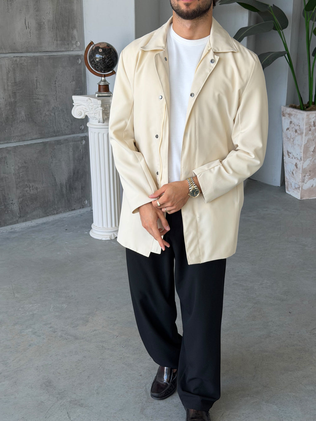 Tech Fabric Trench Jacket – Cream