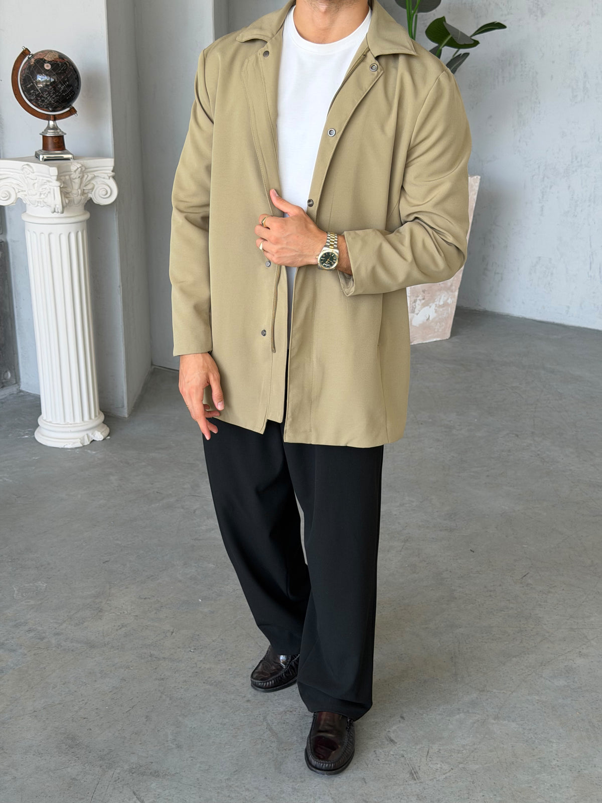 Tech Fabric Trench Jacket – Haki