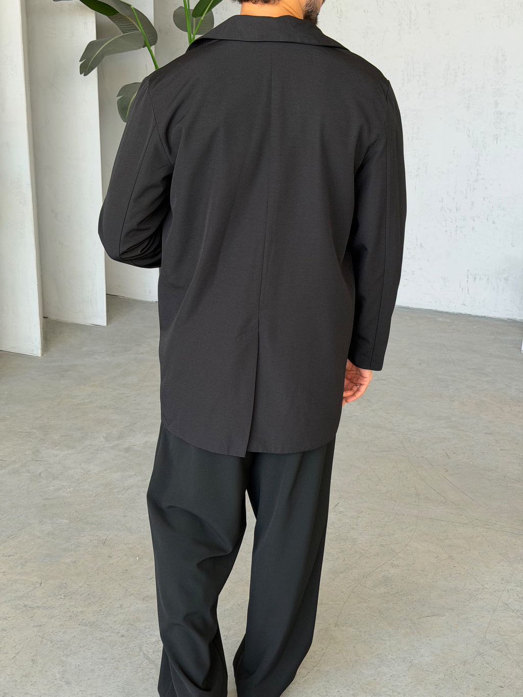 Tech Fabric Trench Jacket – Black
