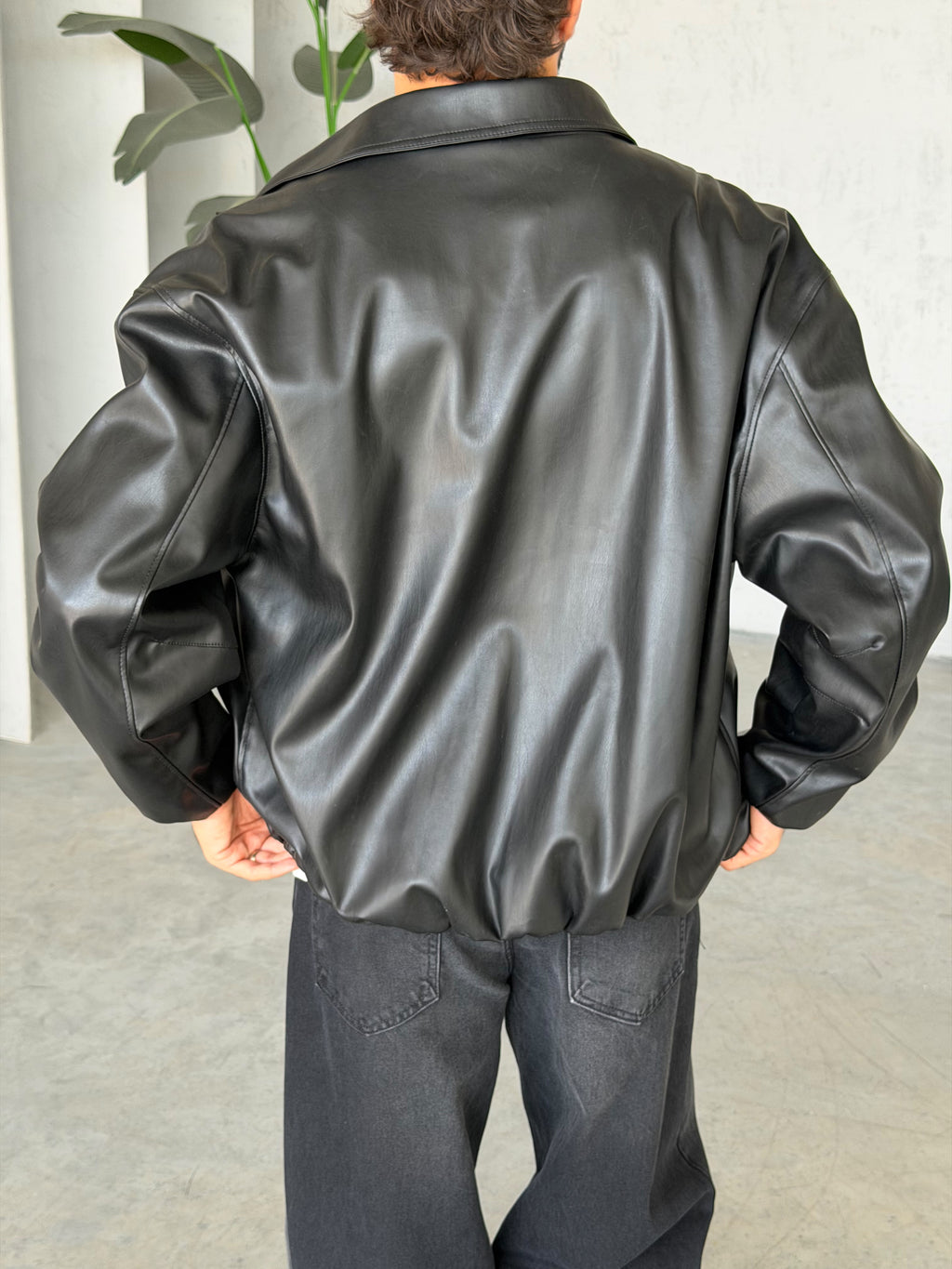 Black Leather Bomber Jacket