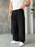 Pleated Belted Baggy Trousers - Black