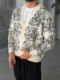 Shawl Pattern V-Neck Knit Cardigan – Ecru