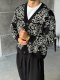 Shawl Pattern V-Neck Knit Cardigan – Black