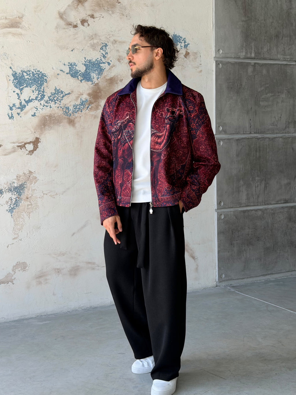 Camel Pattern Zip-Up Jacket