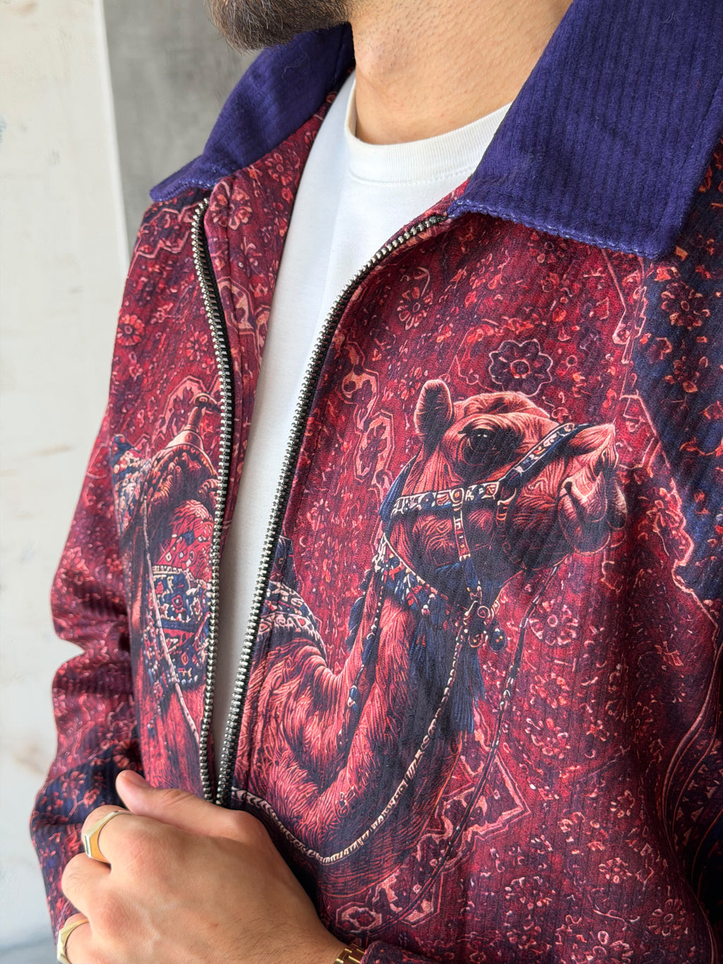 Camel Pattern Zip-Up Jacket