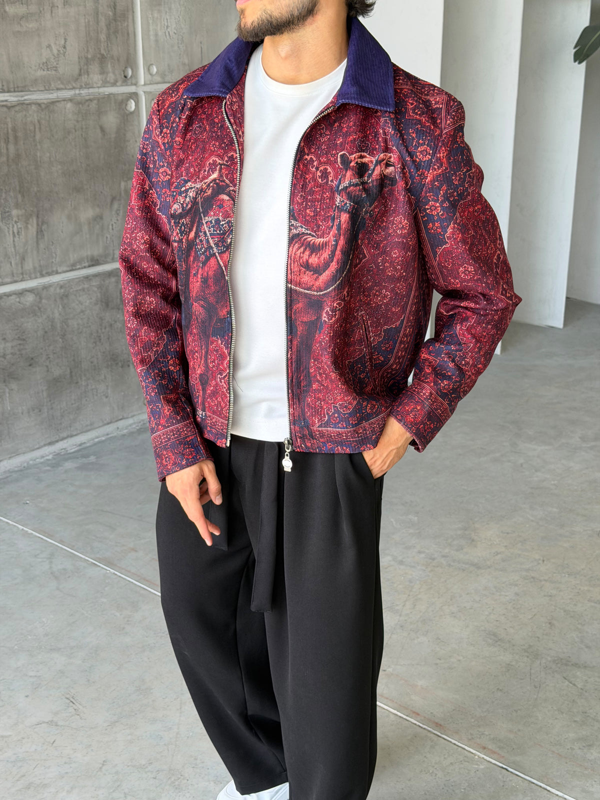 Camel Pattern Zip-Up Jacket