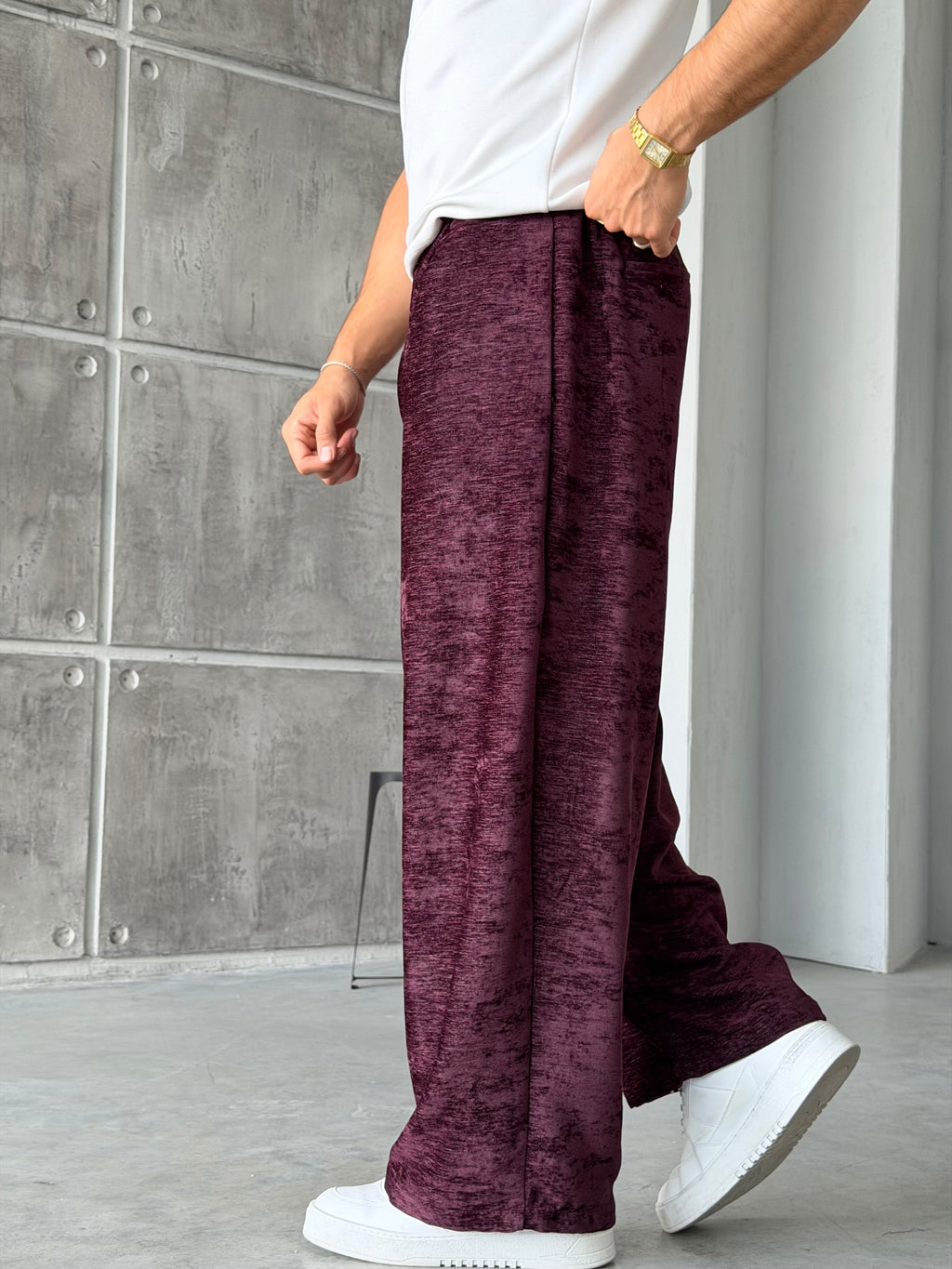 Chenille Fabric Baggy Pants – Bordo