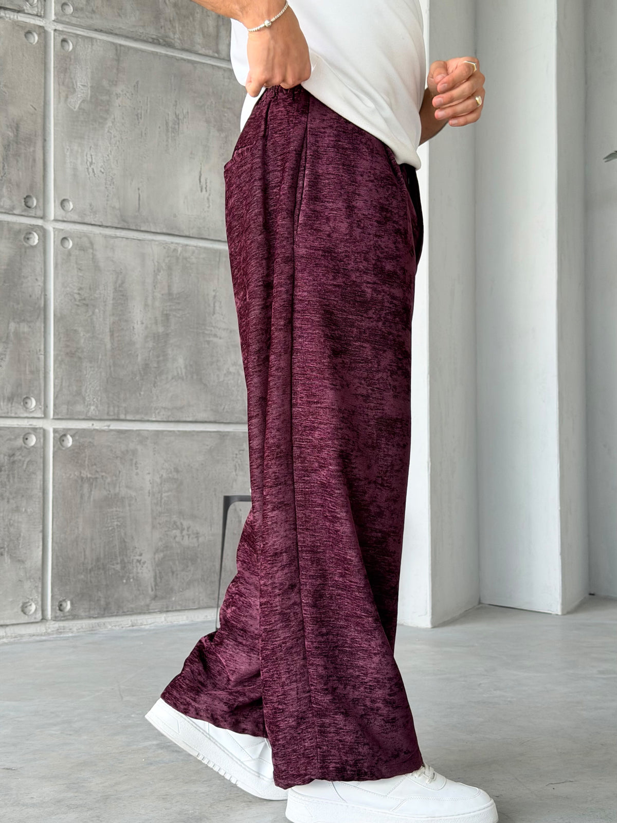Chenille Fabric Baggy Pants – Bordo