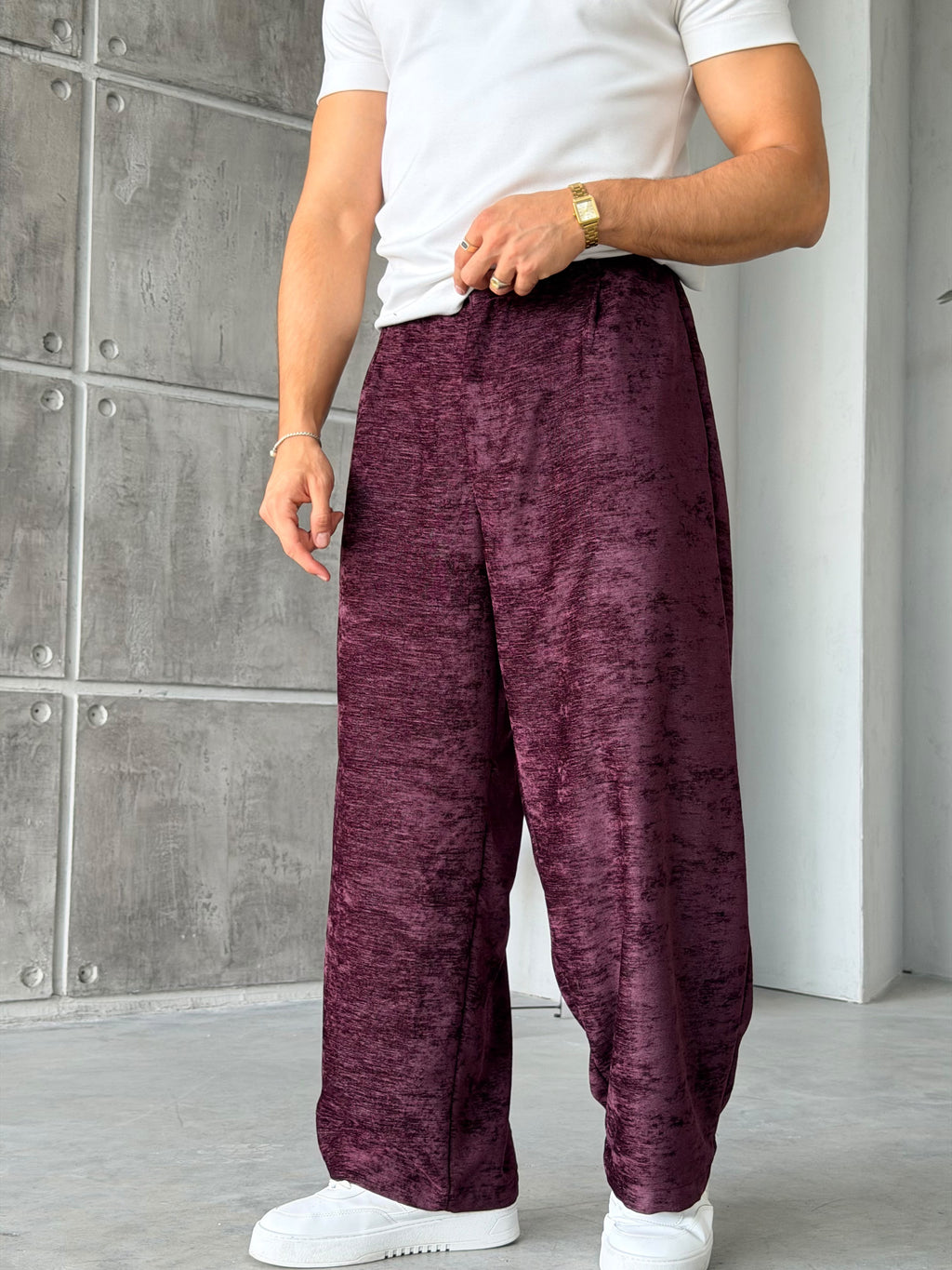 Chenille Fabric Baggy Pants – Bordo